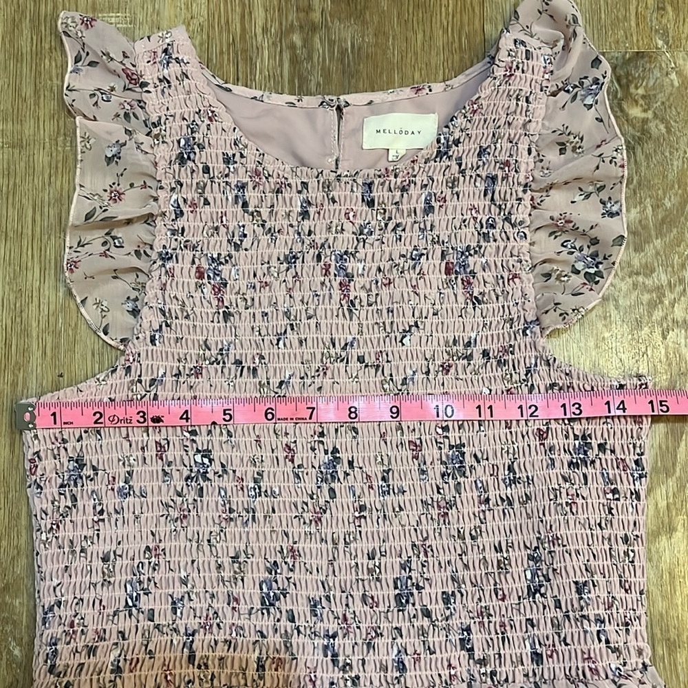 Melloday Rose Pink Floral Maxi Dress Smocked Tiered Lined Size Large L EUC - Picture 13 of 16
